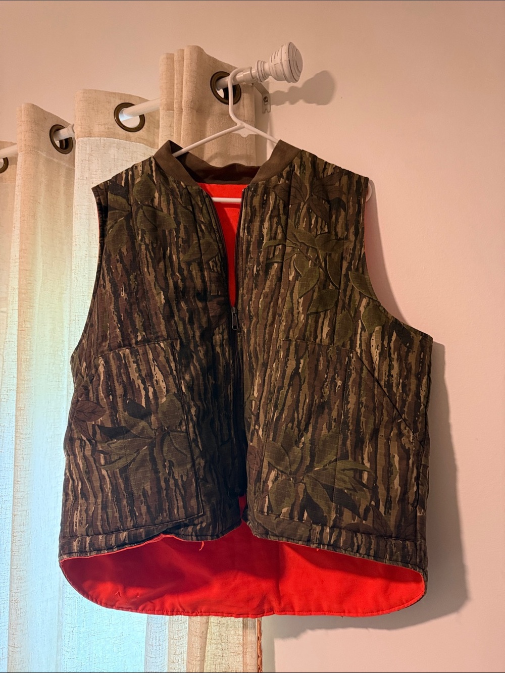 Reversible Realtree-Style Camo Vest with Blaze Orange Lining